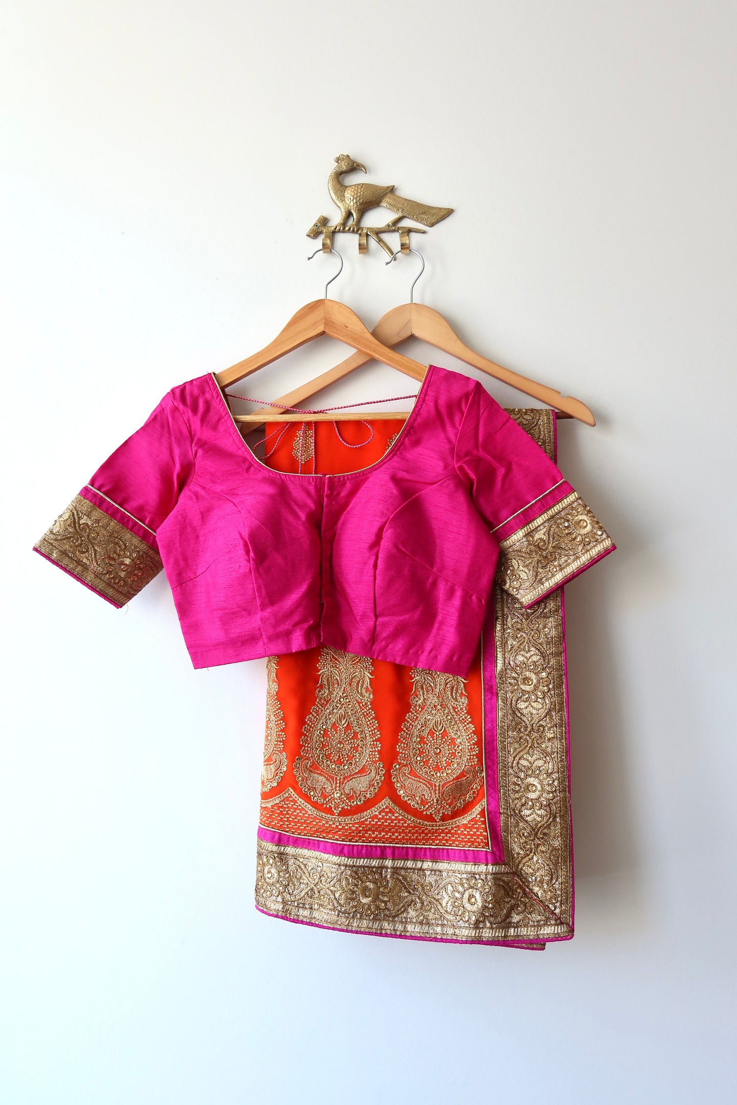 Pink and Orange Sari Set - New