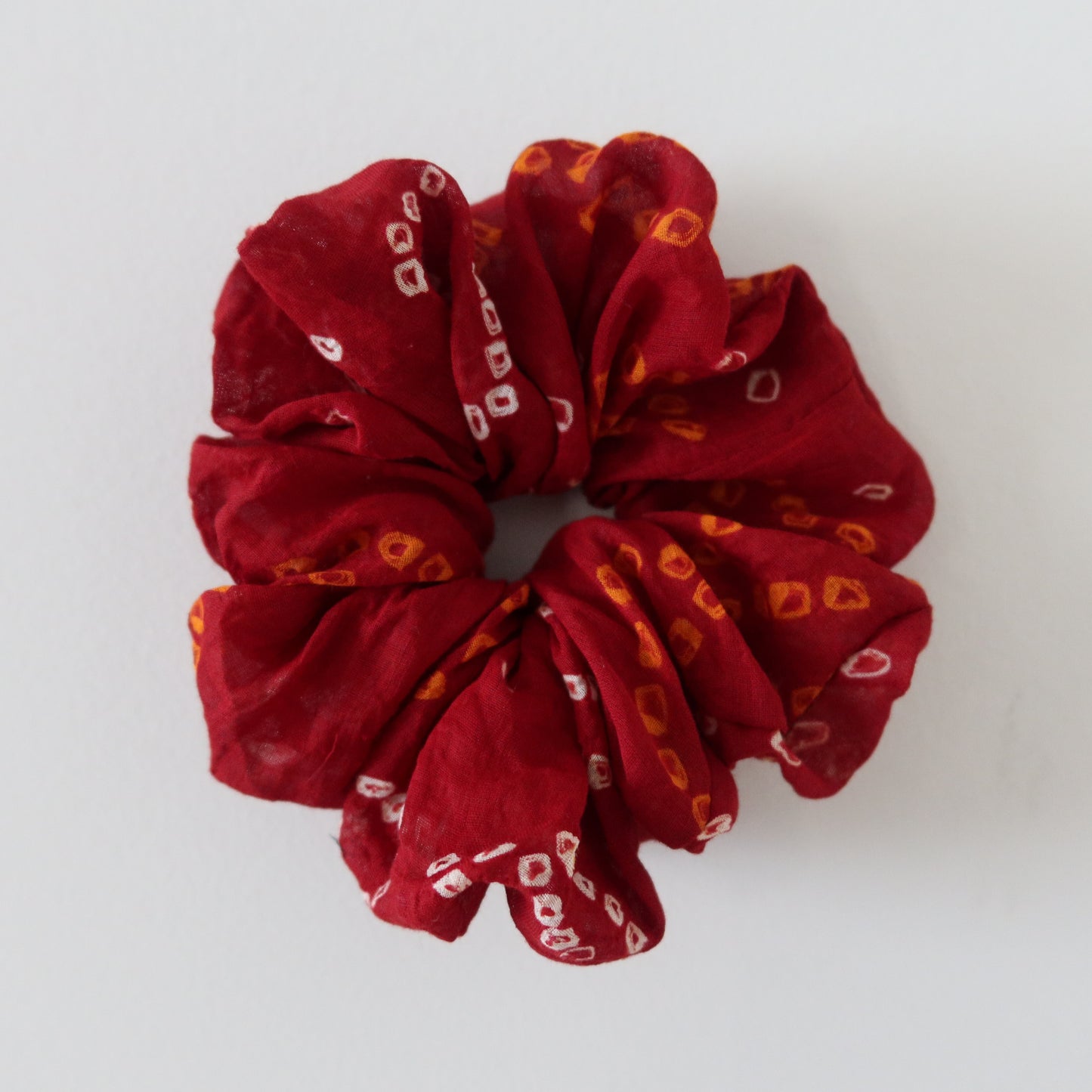 Red Bandhani Scrunchie - New, Upcycled