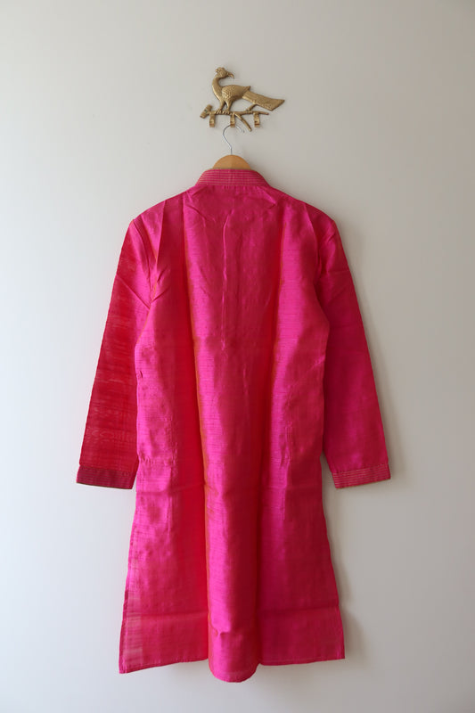 Raw Silk Hot Pink Men’s Kurta- 38, New