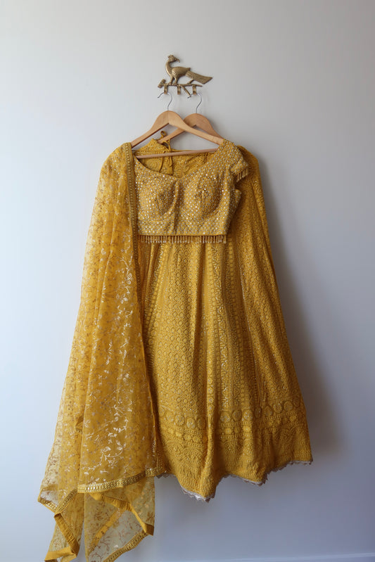 Yellow Beaded Lehenga Choli Set- Size 38, Preloved