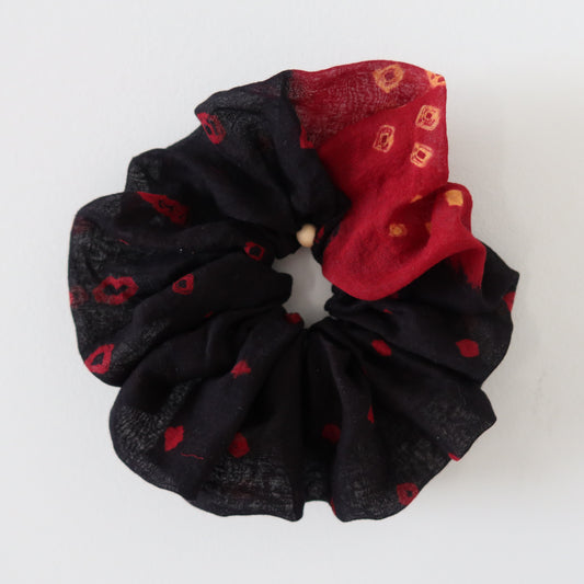 Black and Red Bandhani Scrunchie - New, Upcycled
