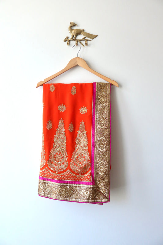 Pink and Orange Sari Set - New