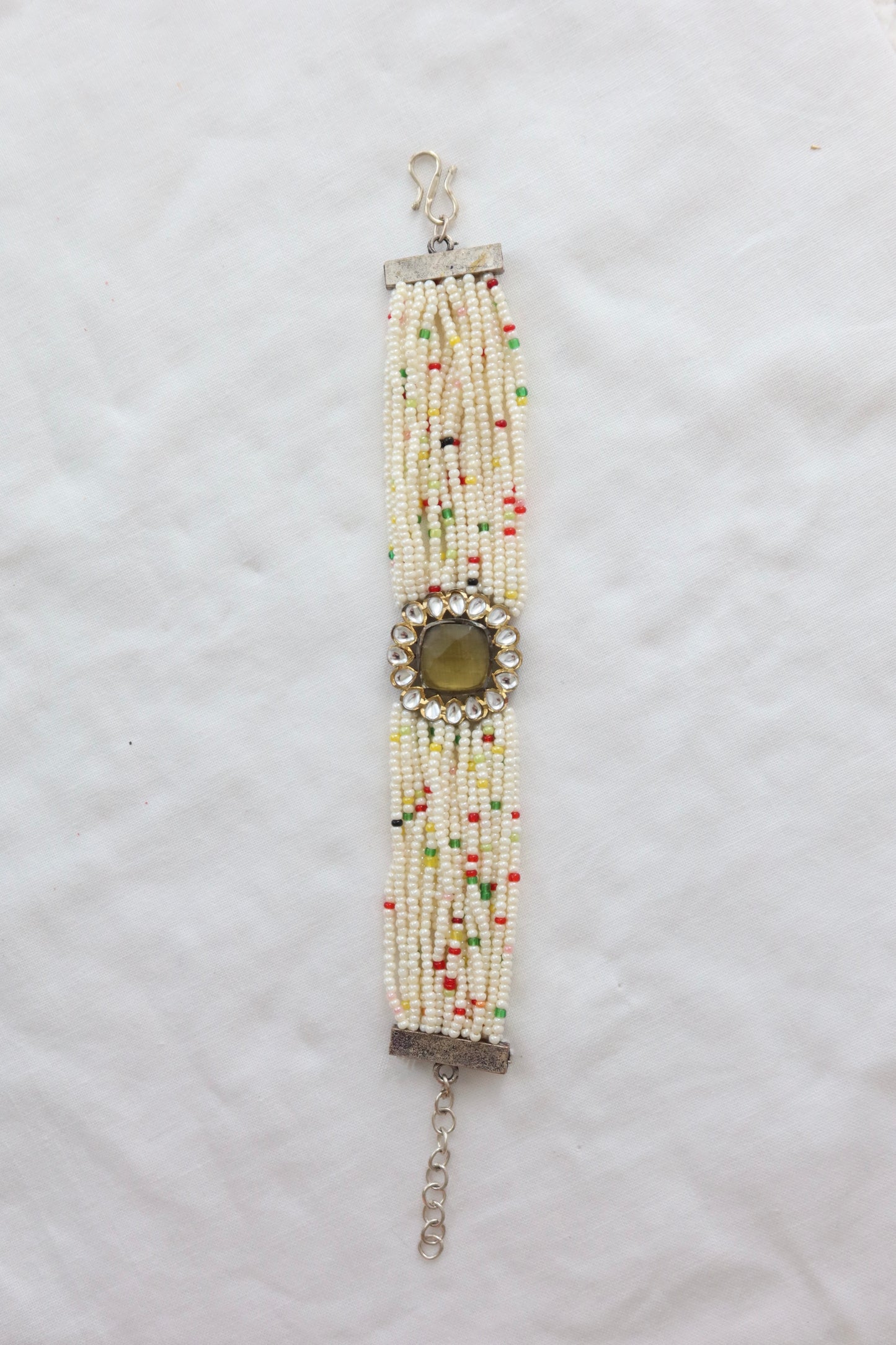 Elegant Multi-Strand Beaded Bracelet with Vintage Stone - New