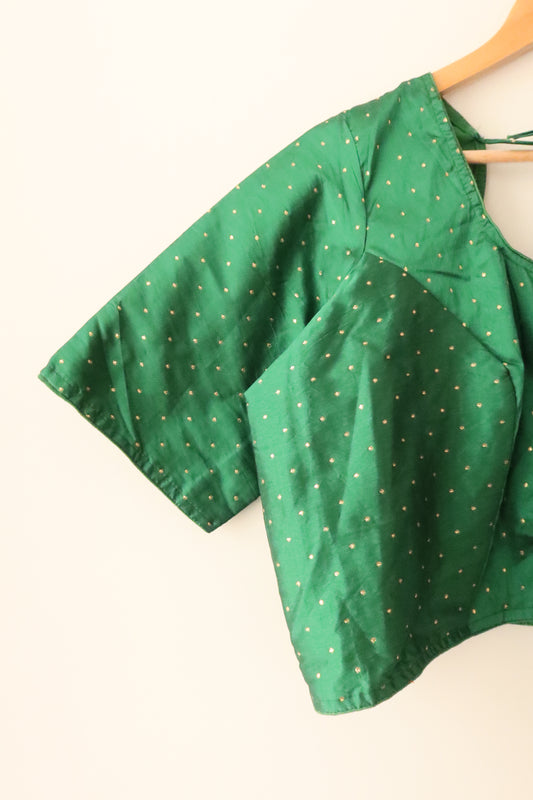 Green Crepe Blouse with Gold Accents- New, 2XL/44