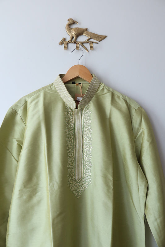 Green Silk Men’s Kurta Set - Size 42, New