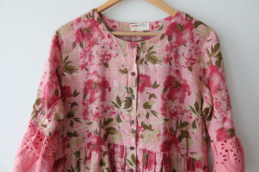 Bombay Paisley Pink Floral Dress - L, New