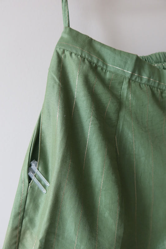 Green And Silver Cotton Pants With Pockets - XL, Brand New