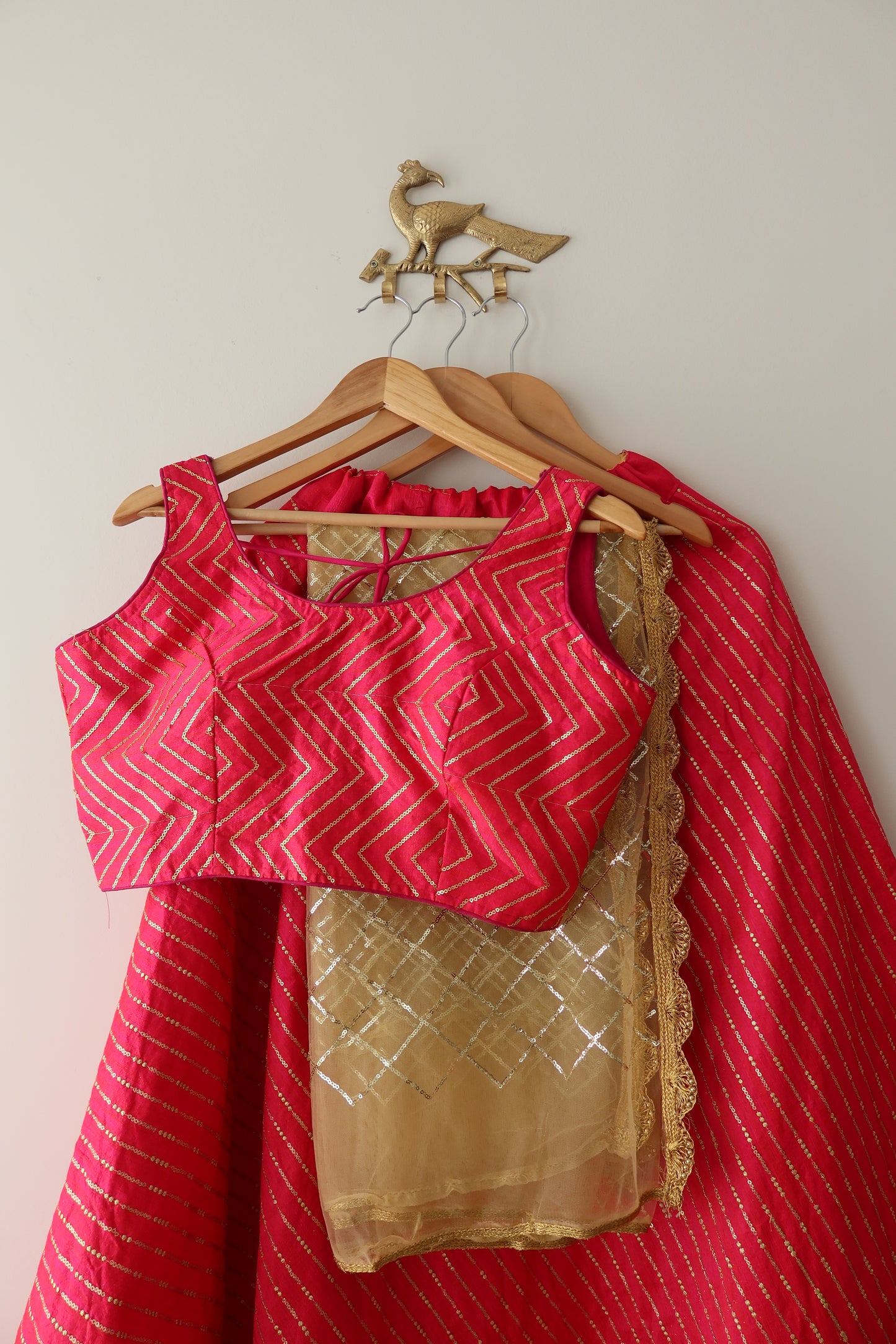 Hot Pink And Gold Lehenga Set - Size 40, Preloved