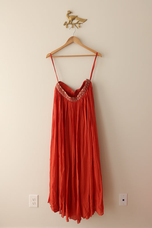 Orange Embellished Mirror Work Crop Top And Sharara Set - Size 42, Preloved