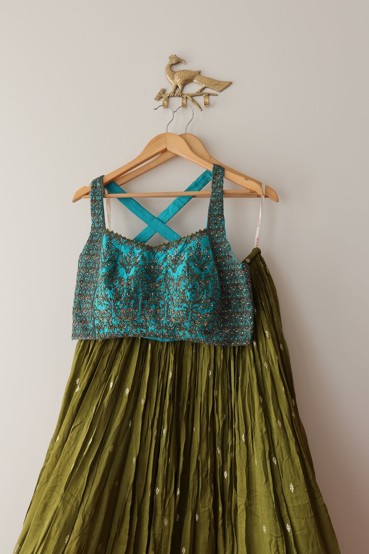 Blue And Green Silk Lehenga Set - Size 42, Preloved