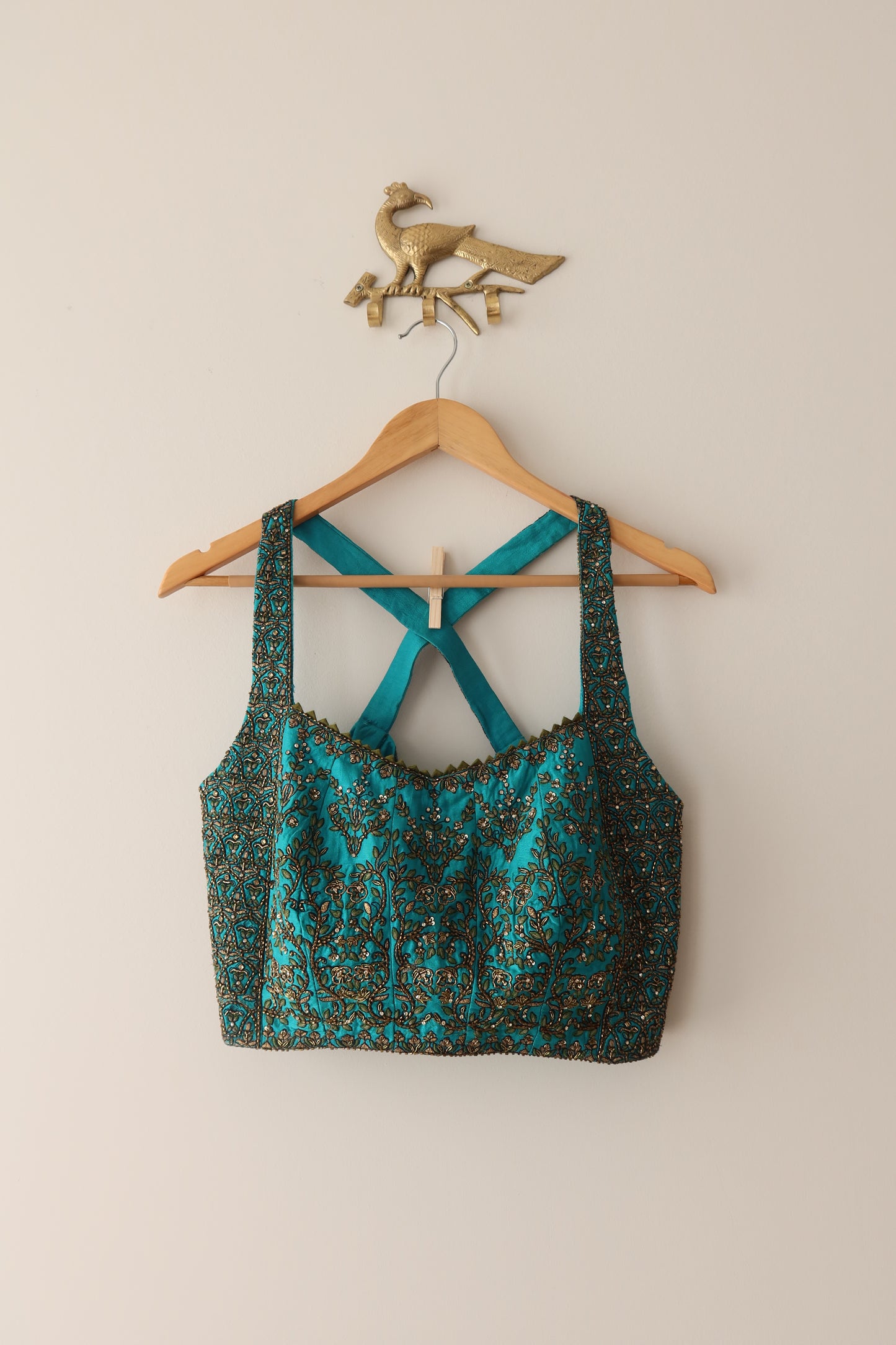 Blue And Green Silk Lehenga Set - Size 42, Preloved