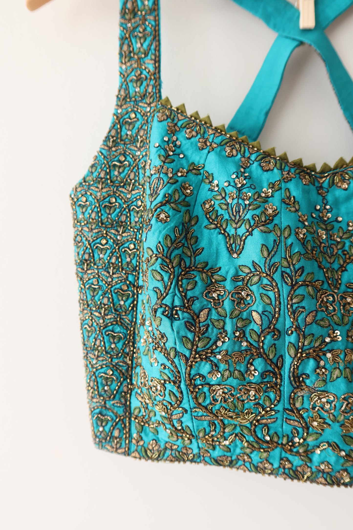 Blue And Green Silk Lehenga Set - Size 42, Preloved