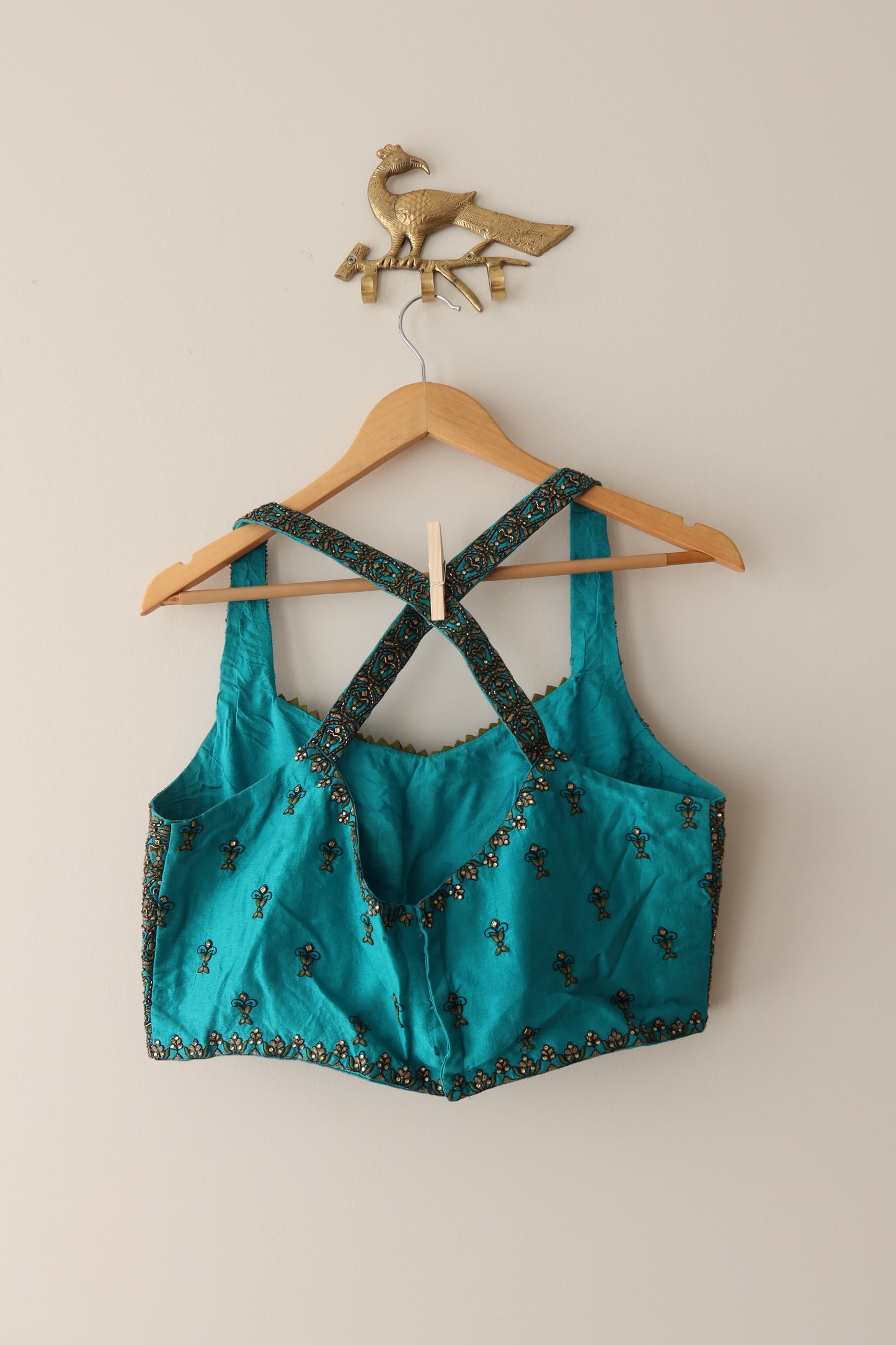 Blue And Green Silk Lehenga Set - Size 42, Preloved