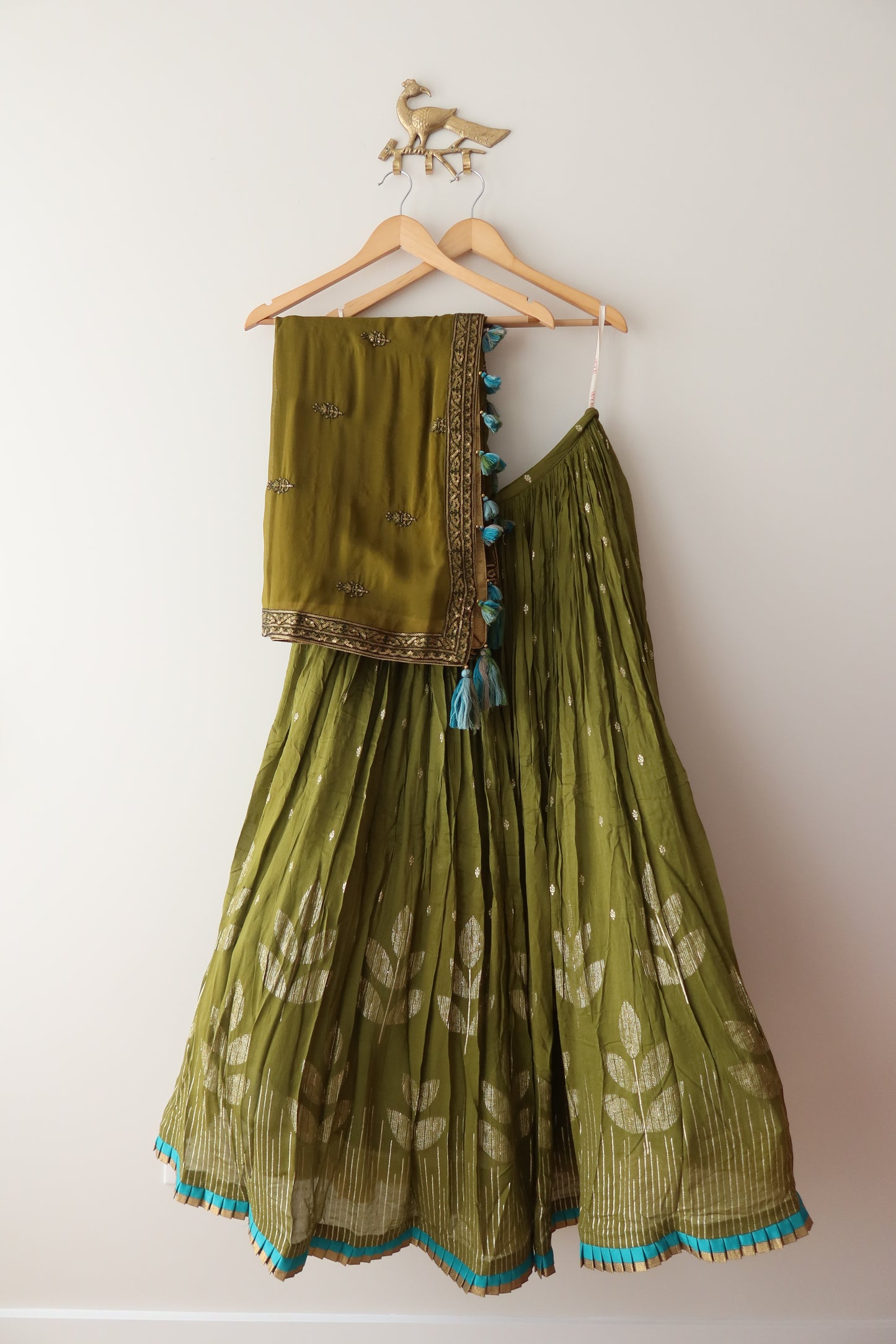 Blue And Green Silk Lehenga Set - Size 42, Preloved