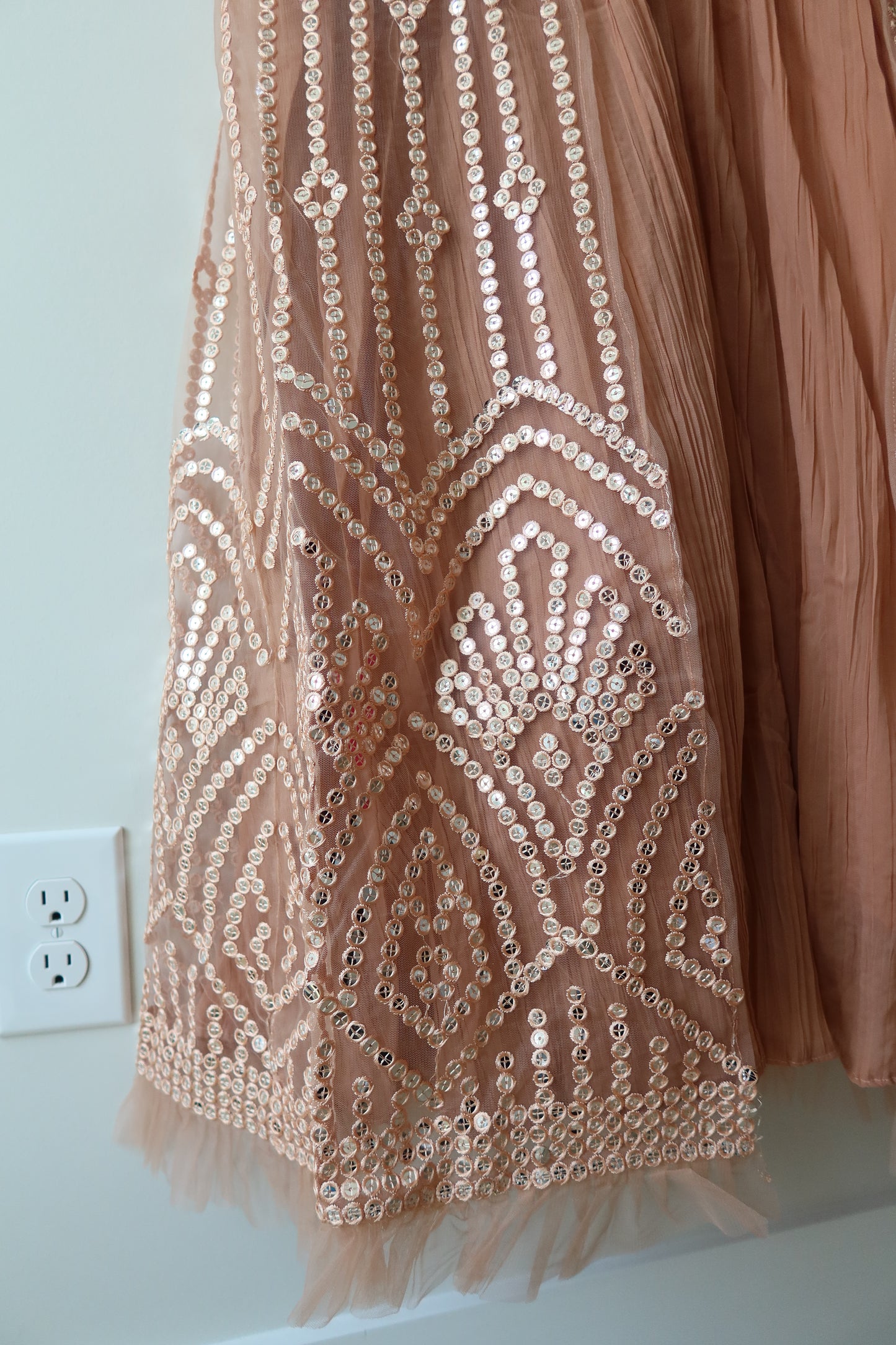 Beige Net Gown Dress - Size L, Brand New