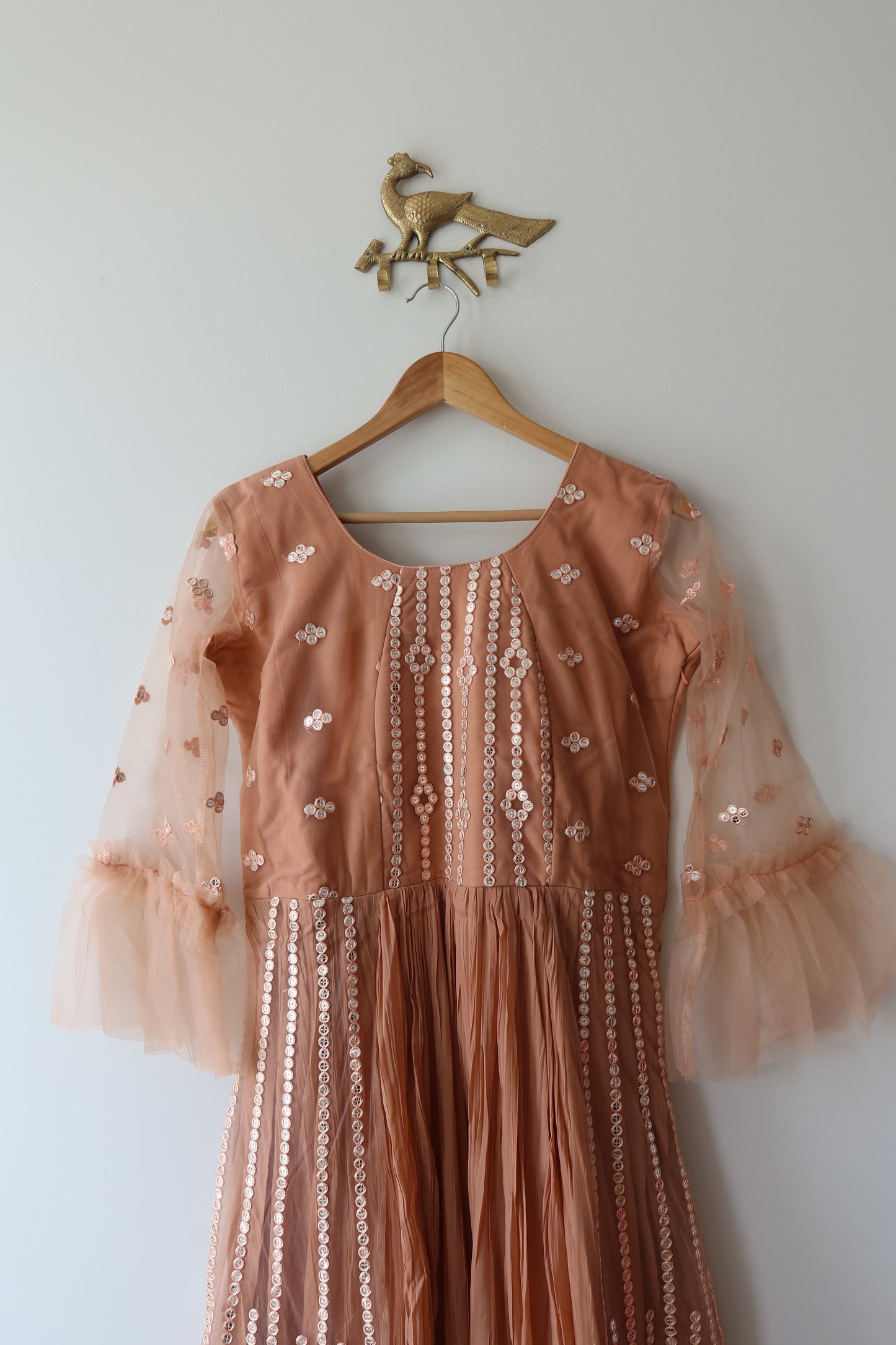 Beige Net Gown Dress - Size L, Brand New