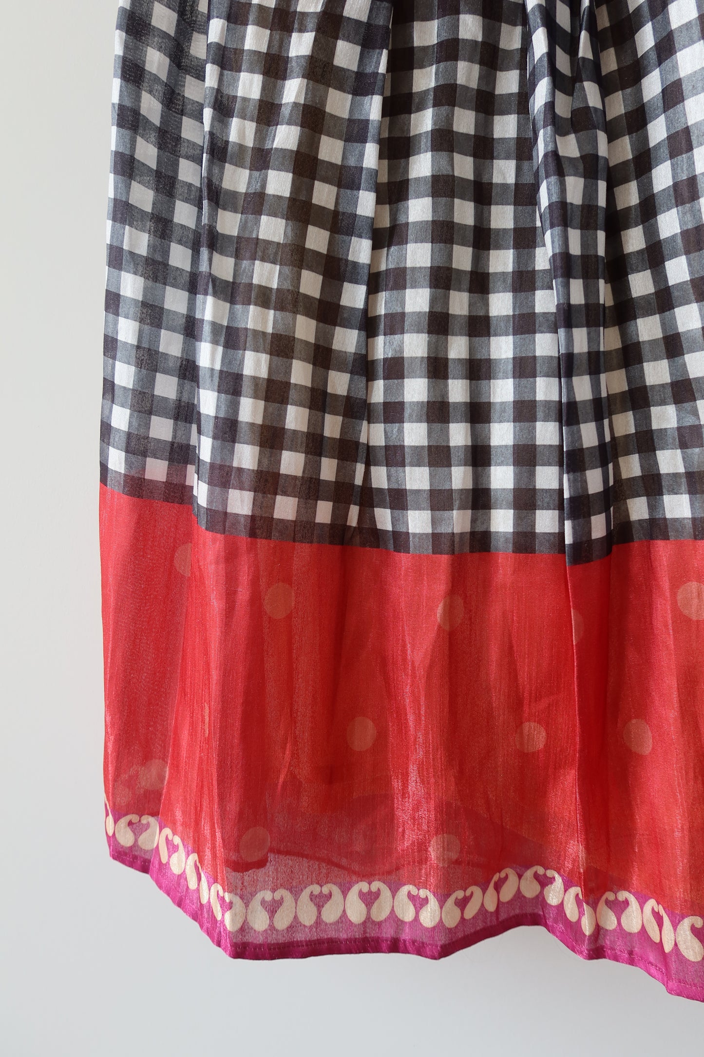 Pink Red Plaid Silk Lehenga Set - Size L, New