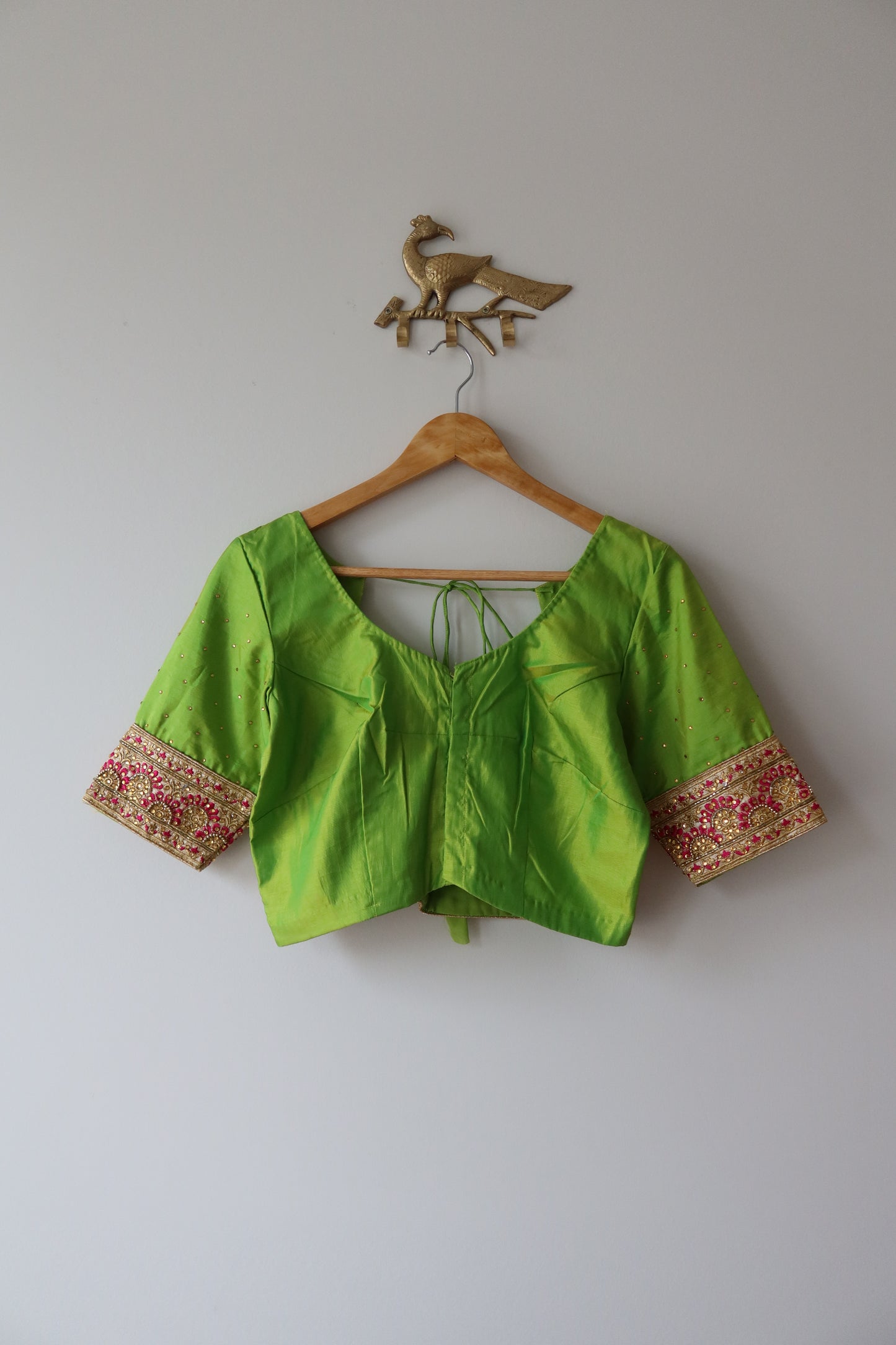 Green and Pink Silk Sari Set - New