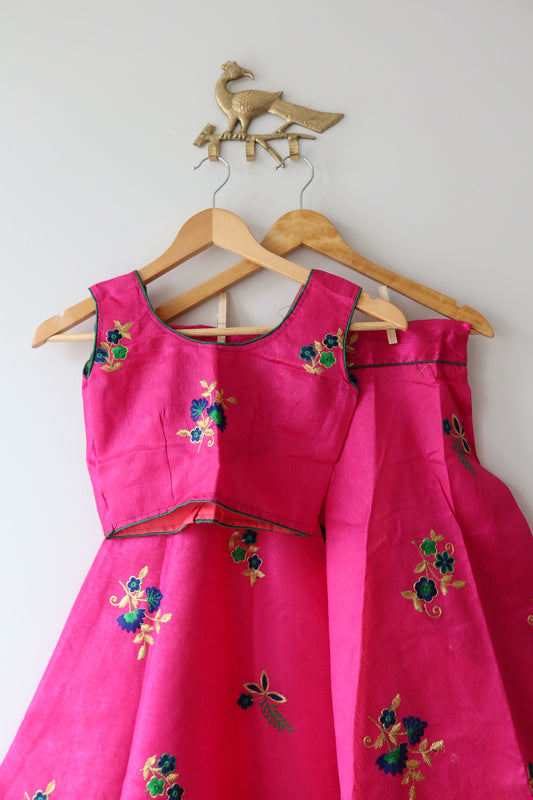 Pink & Green Kids Lehenga Set- Size 28, New