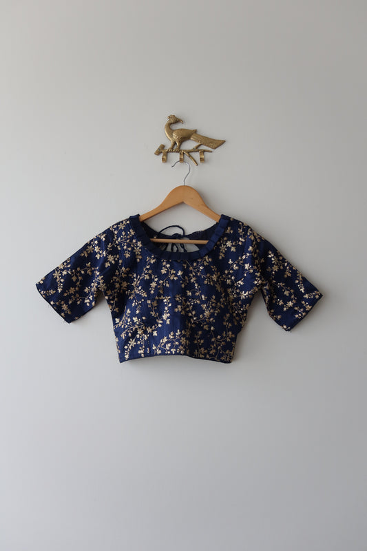 Navy Blue 3-Piece Silk Lehenga Set - 36 , Brand New