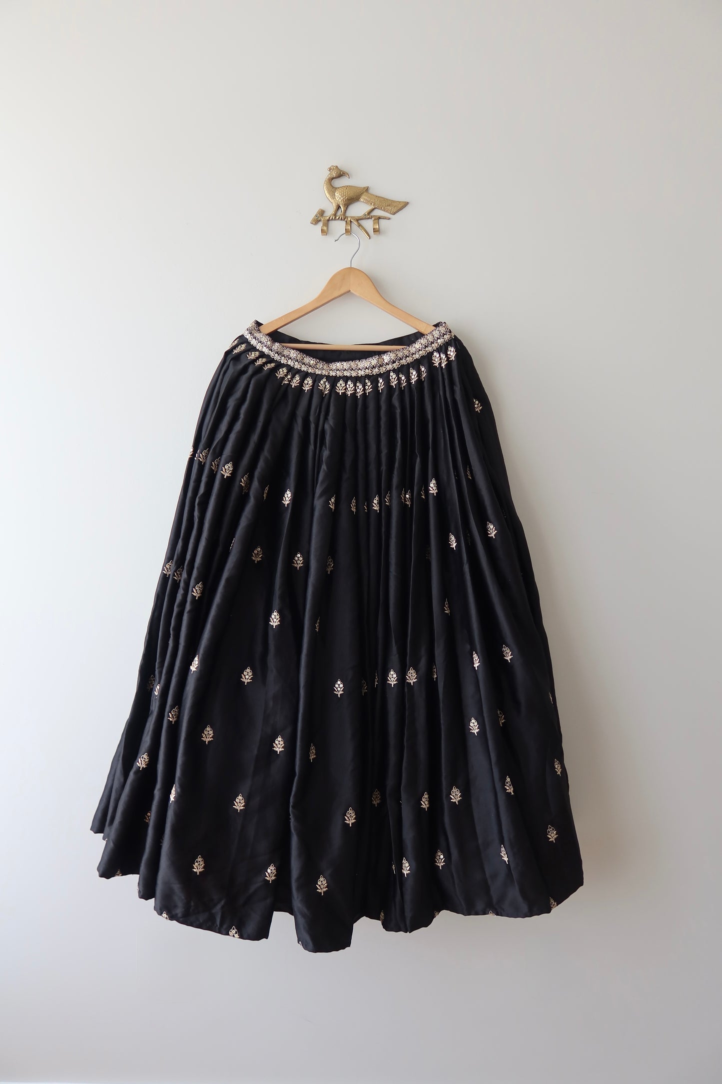 Black and Gold Embroidered Satin Lehenga Set - Preloved, 42/44