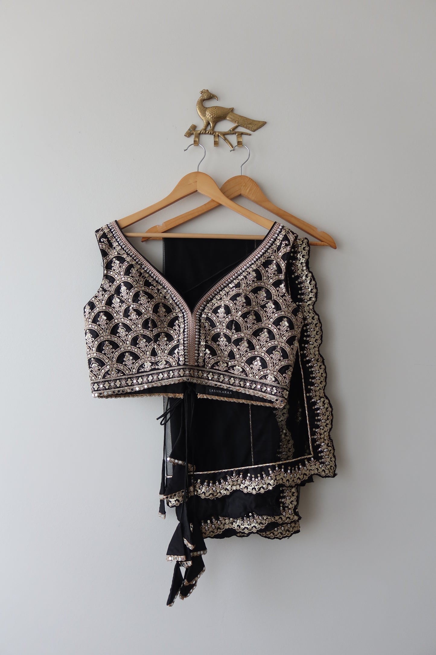 Black and Gold Embroidered Satin Lehenga Set - Preloved, 42/44
