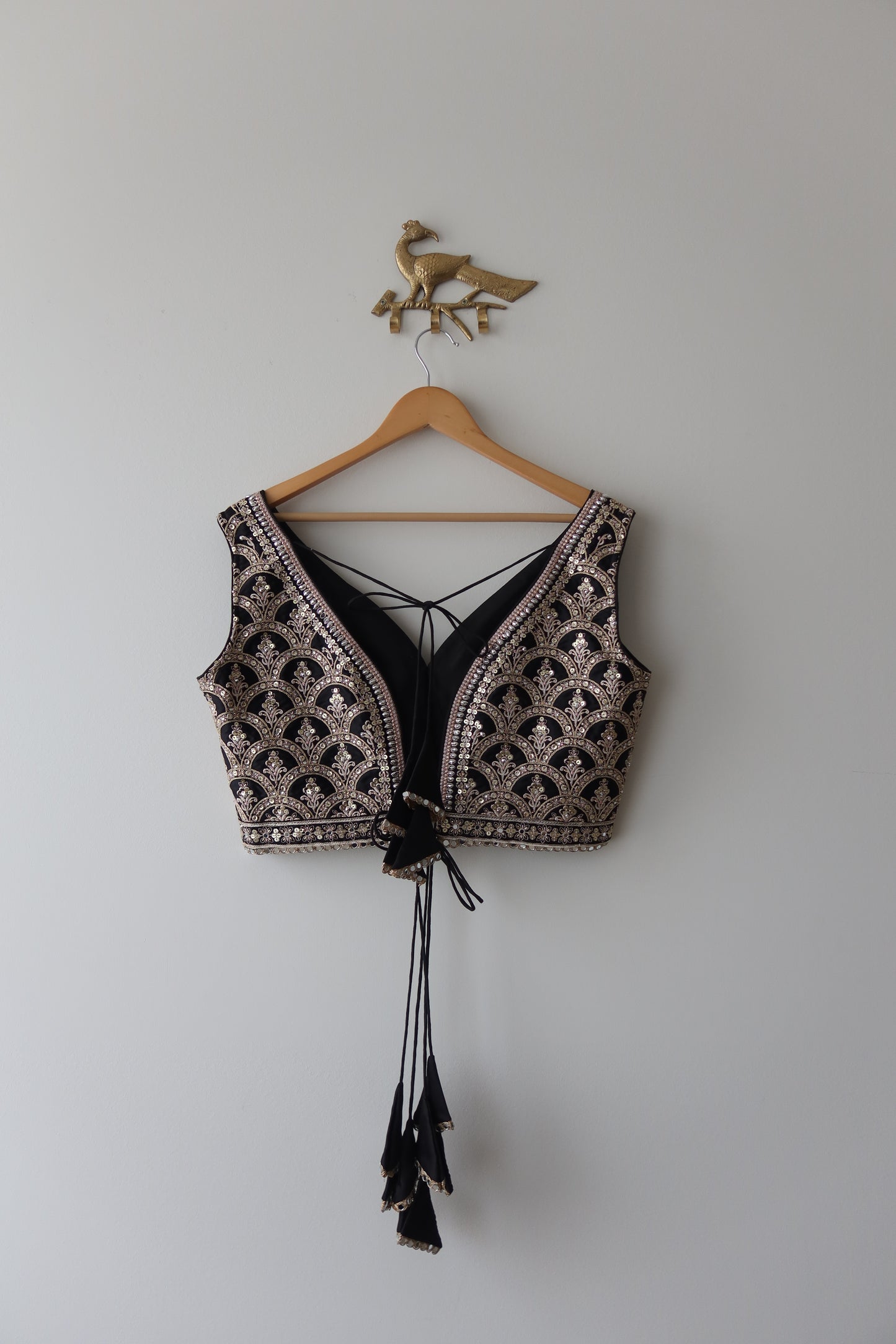 Black and Gold Embroidered Satin Lehenga Set - Preloved, 42/44