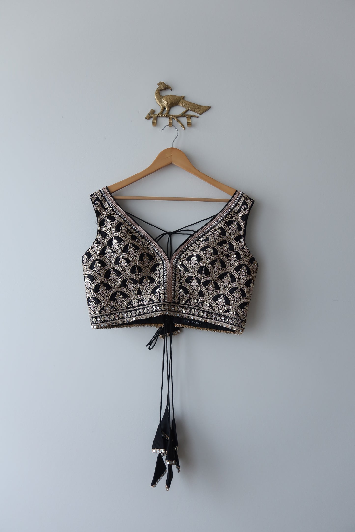 Black and Gold Embroidered Satin Lehenga Set - Preloved, 42/44