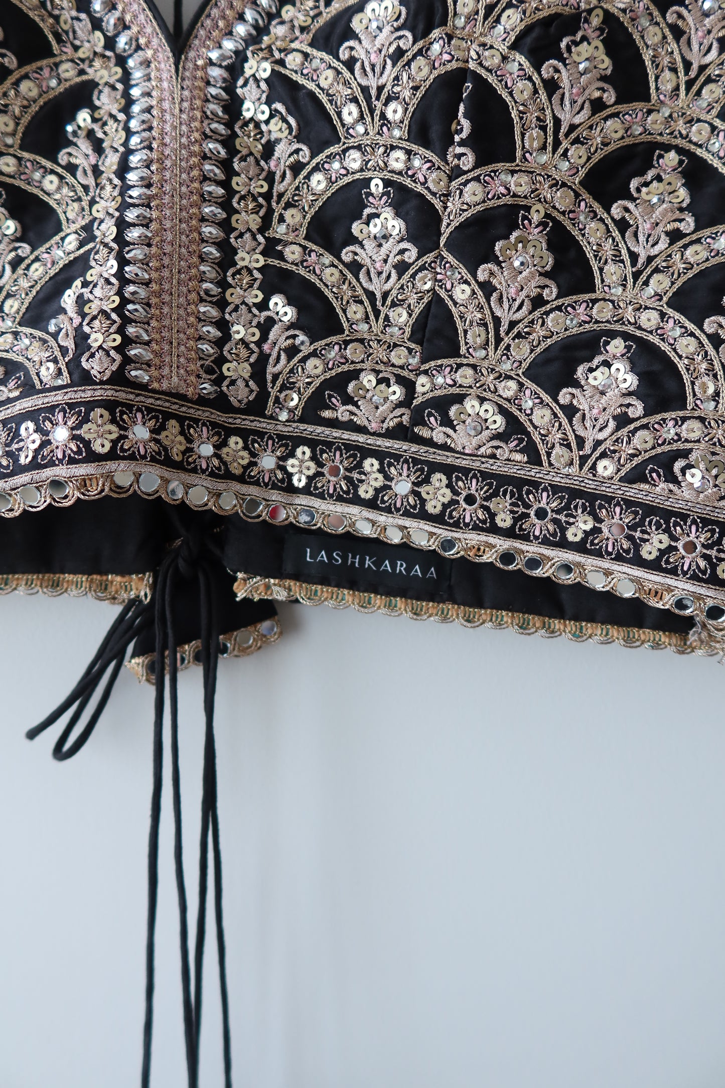 Black and Gold Embroidered Satin Lehenga Set - Preloved, 42/44
