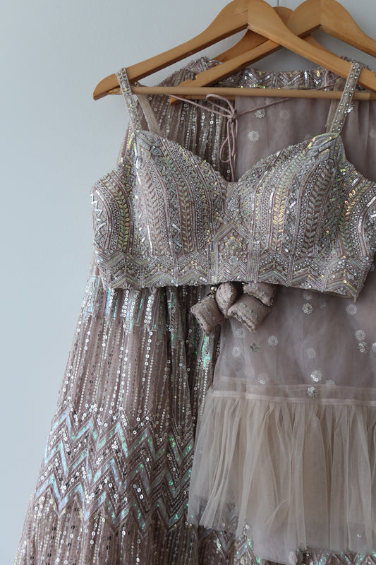 Silver Sequined Nazranaa Lehenga Set- Size 38, Preloved