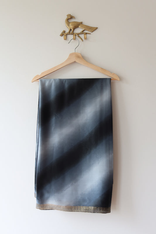 Navy Blue Embroidered Sari Set