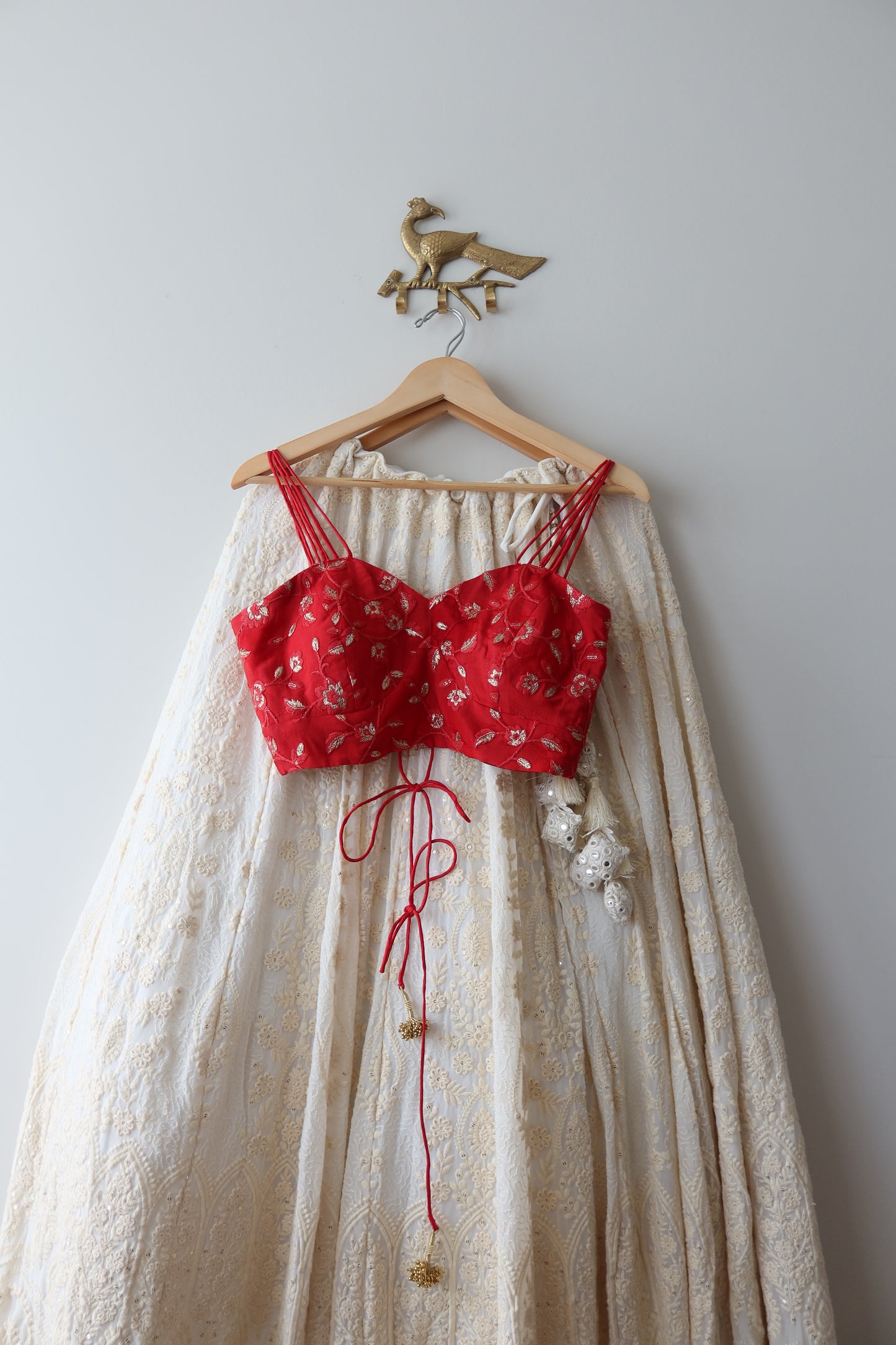 Strappy Cherry Red Top with Gold Threadwork- New