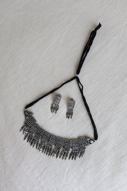 Oxidized Silver Choker Necklace - New, One Size