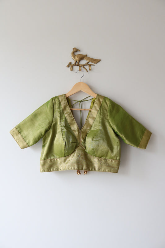 Lime Green Tissue Silk Lehenga Choli Full set - New, Size XXL/3XL