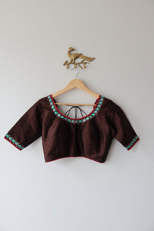 Brown Blue and Pink Silk Lehenga Choli Full set - New, Size L/XL