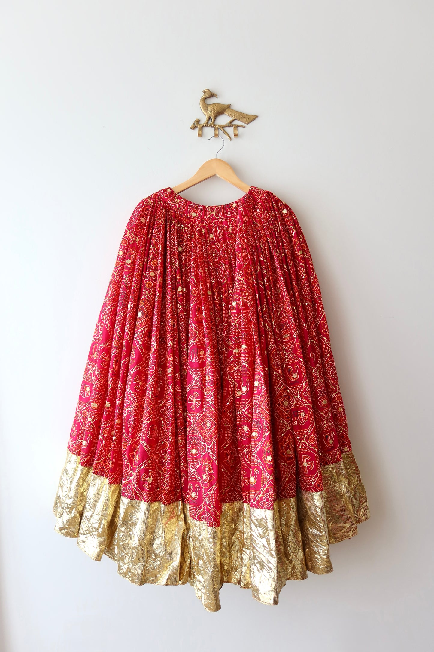 Red and Gold Bandhani Lehenga Choli - New, M/L