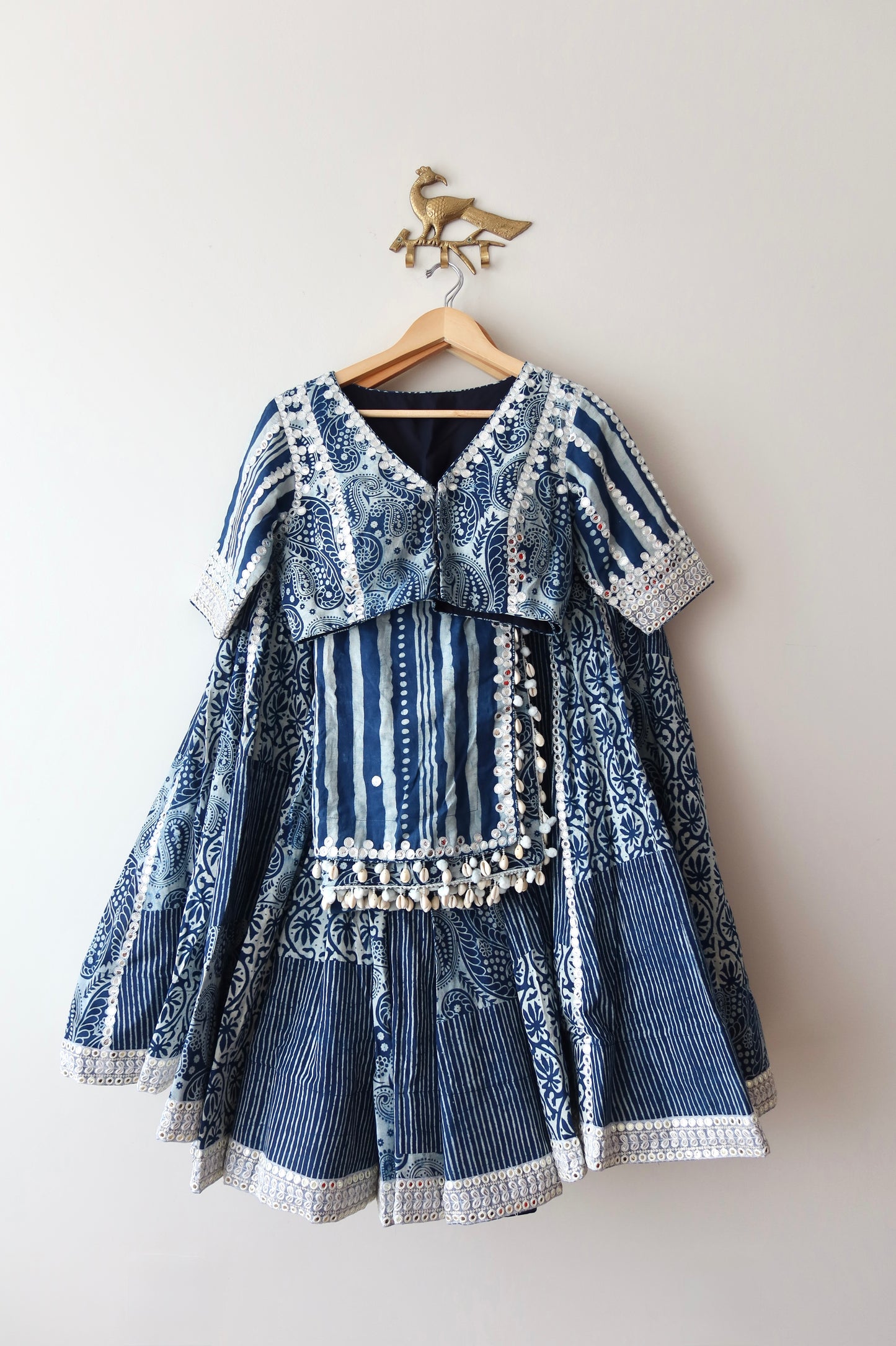 Blue and White Paisley Print Lehenga Choli - New, XL/XXL