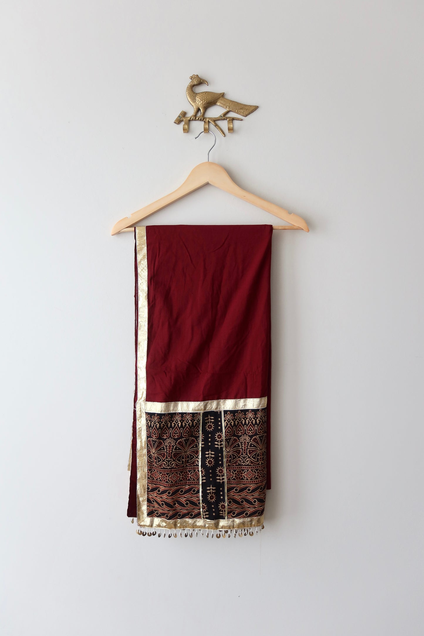 Black and Red Cotton Block Print Lehenga Choli - New, S/M