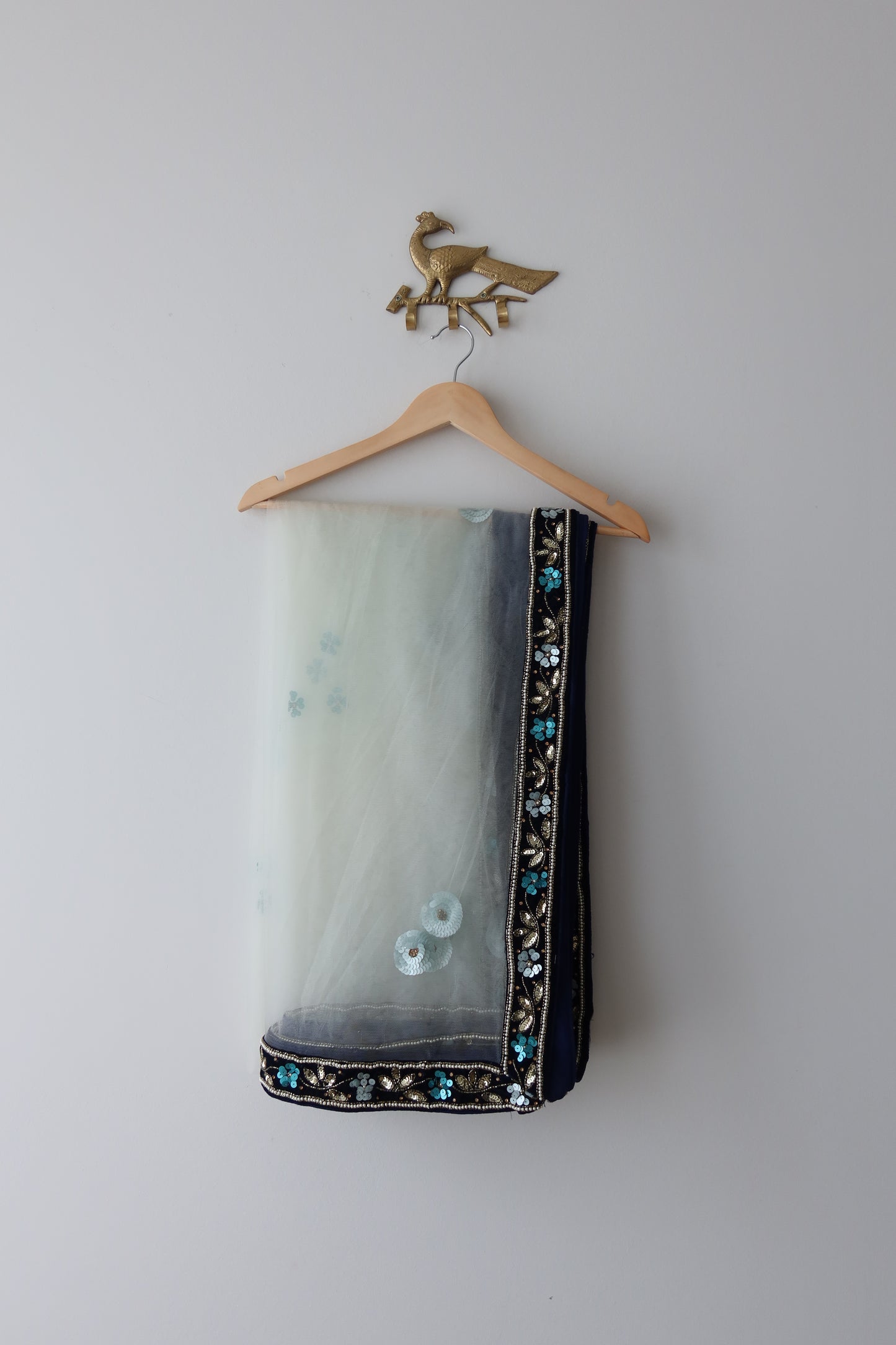 Midnight Blue Velvet Lehenga Set with Turquoise & Gold 3D Floral Sequin Embroidery