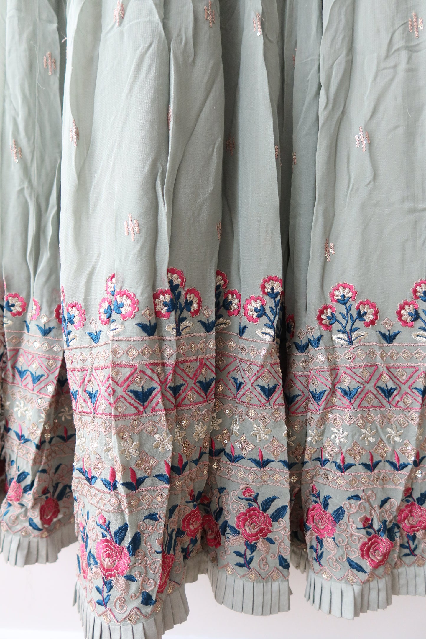 Mint Green Embroidered Floor-Length Anarkali Gown