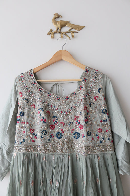 Mint Green Embroidered Floor-Length Anarkali Gown