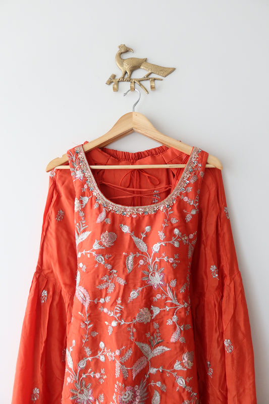 Embroidered Orange 3-Piece Sharara Set