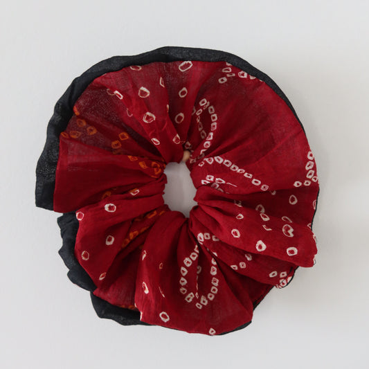 Large Red and Black Bandhani Scrunchie - New, Upcycled