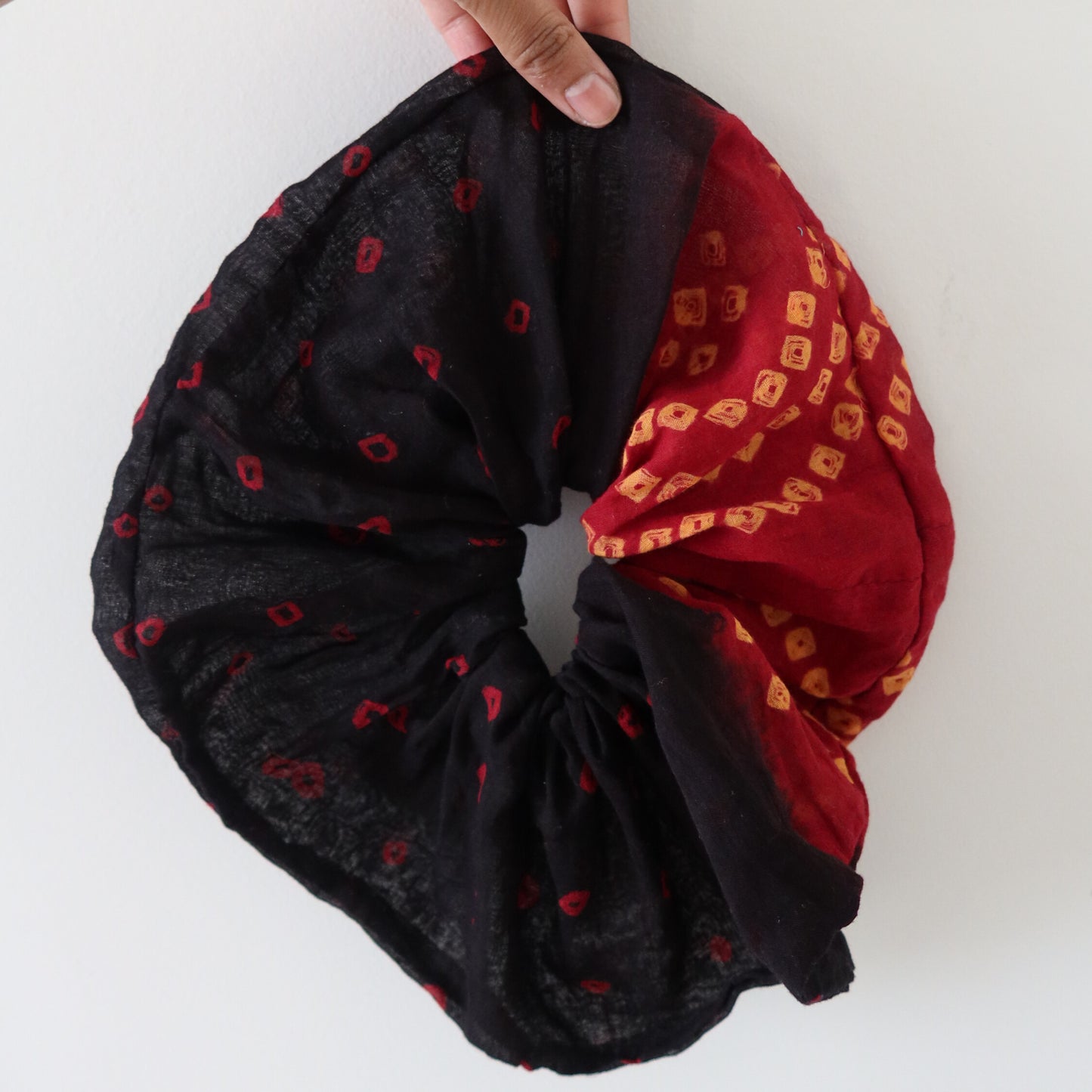 Jumbo Black and Red Bandhani Scrunchie - New, Upcycled