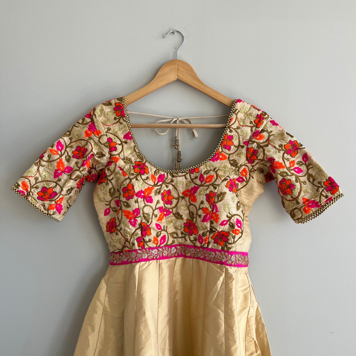 Elegant Beige Anarkali Top with Vibrant Embroidery - Preloved