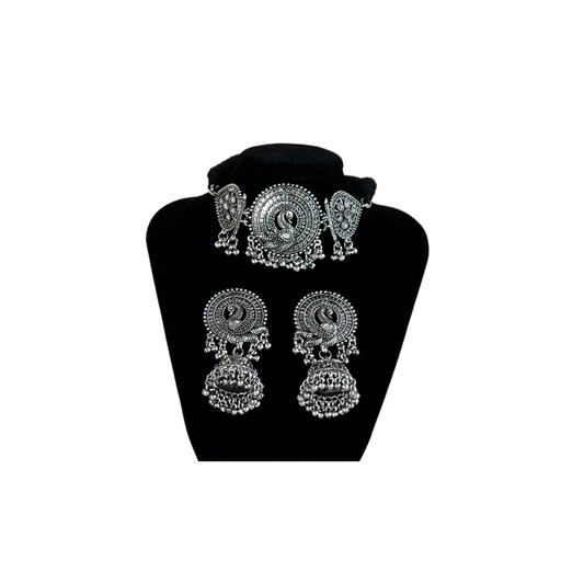 Peacock Oxidized Silver Choker Necklace - New, One Size