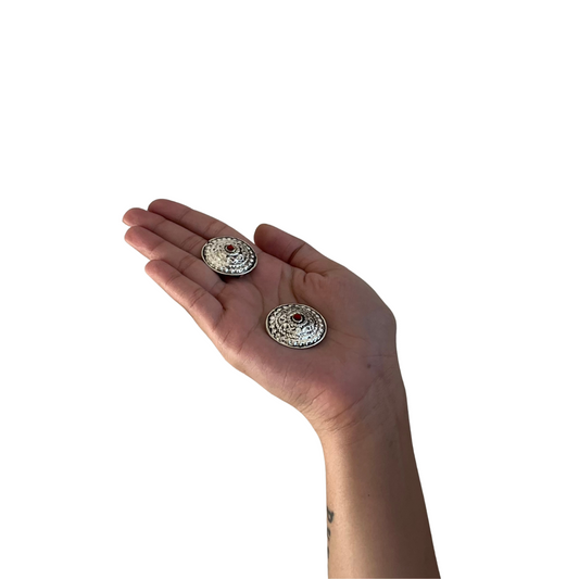 Clip-On Silver Ruby Earrings - New, One Size