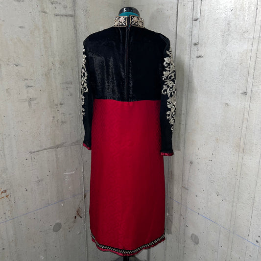 Embroidered High Neck Red and Black Salwar Kameez- Preloved, 40