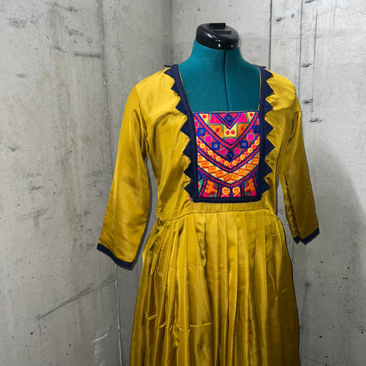 Satin Mustard Anarkali Top - Elegant Ethnic Wear - Preloved