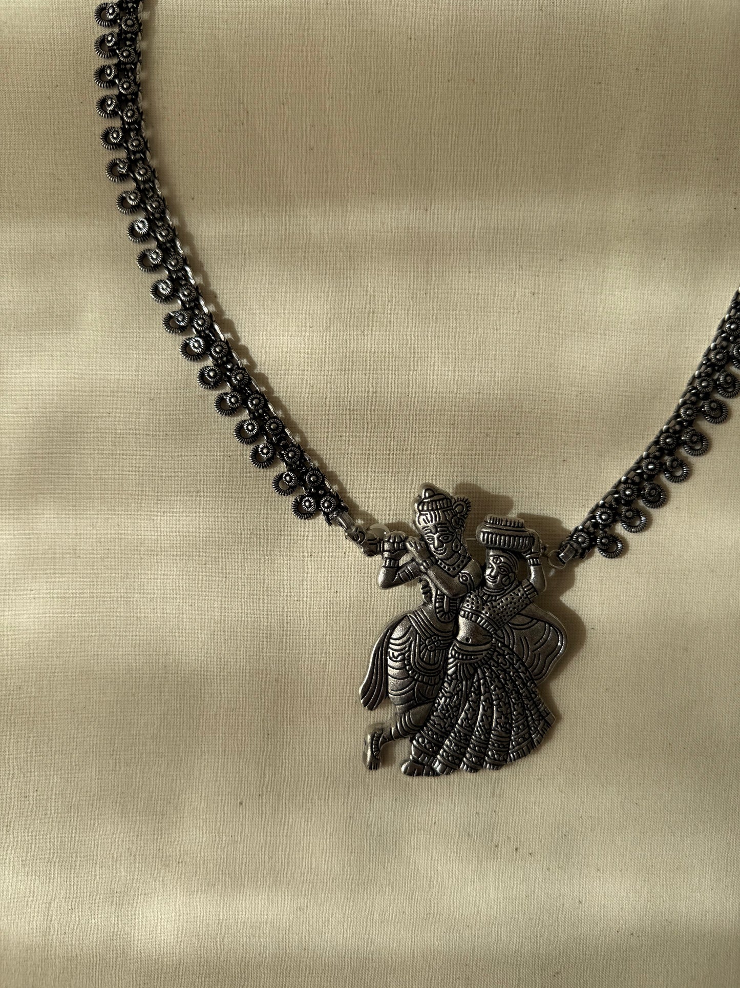 Radha Krishna Silver Necklace - New